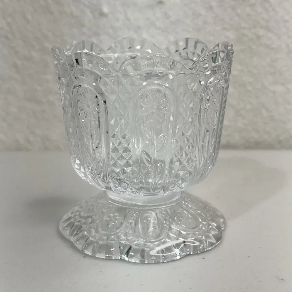 AVON Fostoria “Daisy & Diamond” Clear Glass Footed Candle Holder Candy Dish VTG